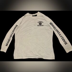 Harley Davidson Biker VTG Embroidered Skull Grunge Long Sleeve Shirt Sz 2XL Gray